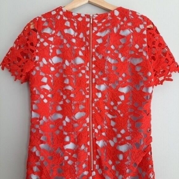 TWIK Simons Red Floral Lace Overlay Sheath Dress Sz S - Picture 8 of 11